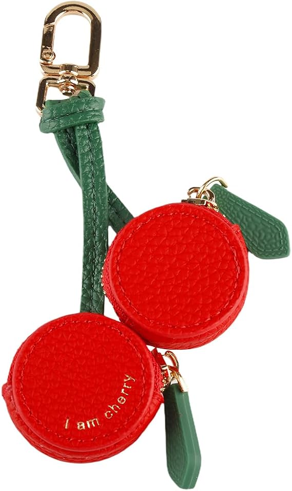 Fruit Leather Bag Charm Set - Cherry Shaped Zipper Coin Purses for Handbags, Y2K Preppy Keychain Accessories, Cute Core Aesthetic Purse Charms for Women & Girls