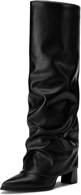 Athlefit Knee High Boots Women Chunky Fold Over Tall Boots