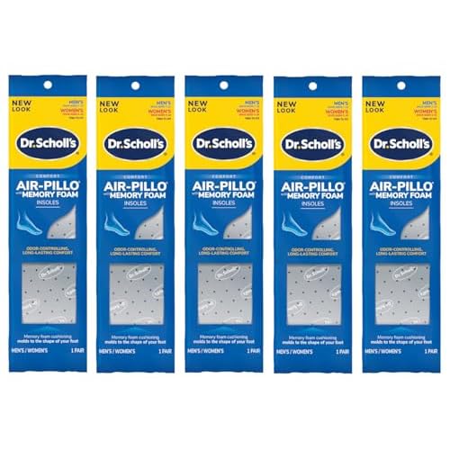 Dr. Scholls Air-Pillo with Memory Foam Insoles Men & Women Trim To Fit 1 Pair, Pack of 5