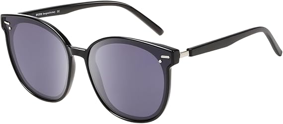 DUCO Retro Round Polarized Sunglasses for Women Men Oversized Vintage Shades W017 (L Size Black Frame Grey Lens)