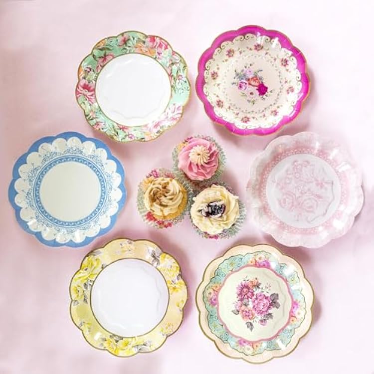 Talking Tables Pretty Floral Paper Plates | Mothers Day Afternoon Tea Party Decorations Truly Scrumptious Disposable Dishes For Birthday Baby Shower, Bridal Wedding, Made UK, Pretty, Pack of 24