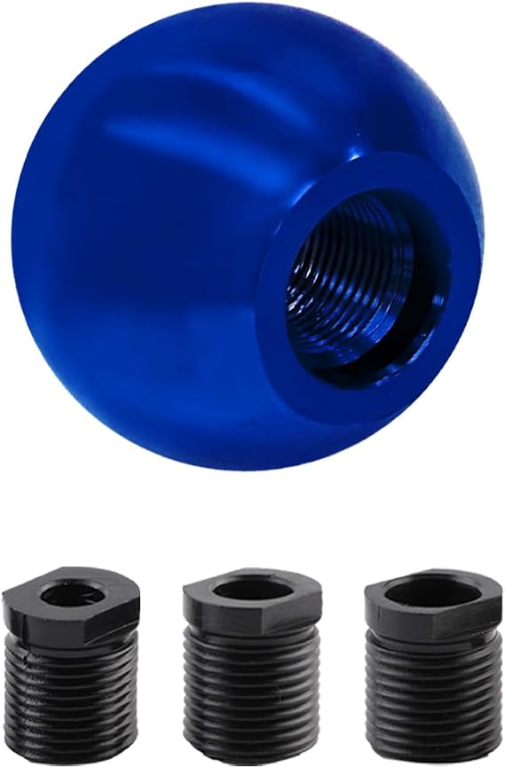 Round Ball Shift Knobs, Gear Shifter Knob, Aluminum Alloy Gear Shift Stick Head with 3 Adapters, Chrome Finish Cool Weighted Gear Shift Knob Fit Manual and Automatic Car (Blue)