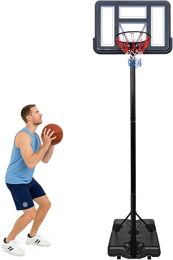 Basketball Hoop Outdoor 10ft Adjustable, Portable Basketball Hoop Goal System in Backyard/Driveway/Indoor, 32 Inch Shatterproof Backboard and Larger Base