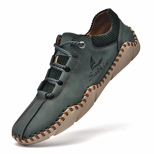 Mens Casual Shoes Fashion Sneakers Leather Oxfords Work Shoe Sneaker for Men Driving Loafers Shoes Slip On Flat Loafers Boat Shoes Moccasins Lightweight Soft Comfort Lace up Hand Stitching Ankle Boots