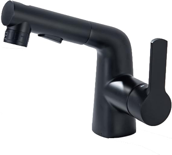 Bathroom Faucet with Pull Out Sprayer Single Hole Dual Mode Basin Mixer Tap for Hot and Cold Water Retractable Single Handle Basin tapsLavatory Pull Down Sink Faucet,Gun Grey (Color : Matte Black)