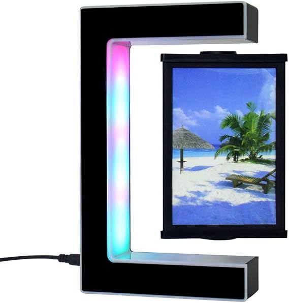 Magnetic Levitation Photo Frame With Led Lights Three-Sided Frame In The Air For Children'S Photo Or Artistic Picture Frames As A Gift For Birthdays,Magnetic Floating Display Stand For Kids (Black)