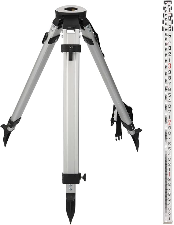 Aluminum Grade Rod - 10ths (16 Foot), Aluminum Survey Tripod with 5/8-Inch 11-Threaded Flat Head with Dual Lock for Total Station Theodolite Auto Level (SJA30-FCD)