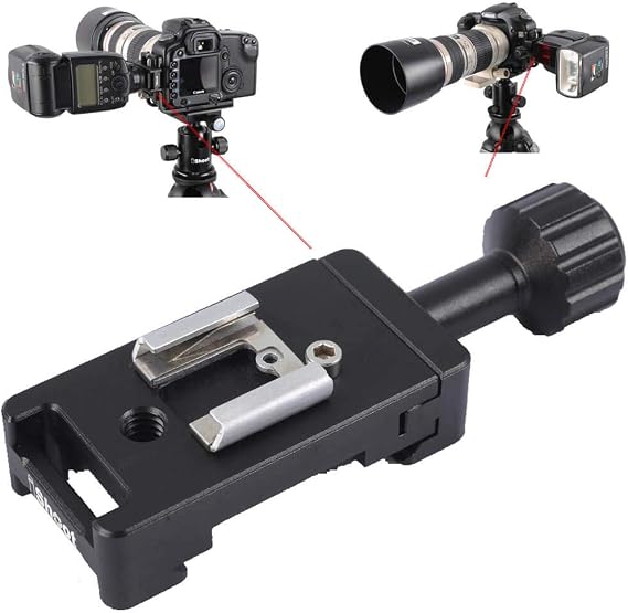 iShoot Metal Clamp with Universal Hot Shoe Mount Compatible with 39mm Arca-Swiss Fit Quick Release Pate L-Shaped Camera Holder Bracket Support & Speedlite Flash of Standard Cold Foot