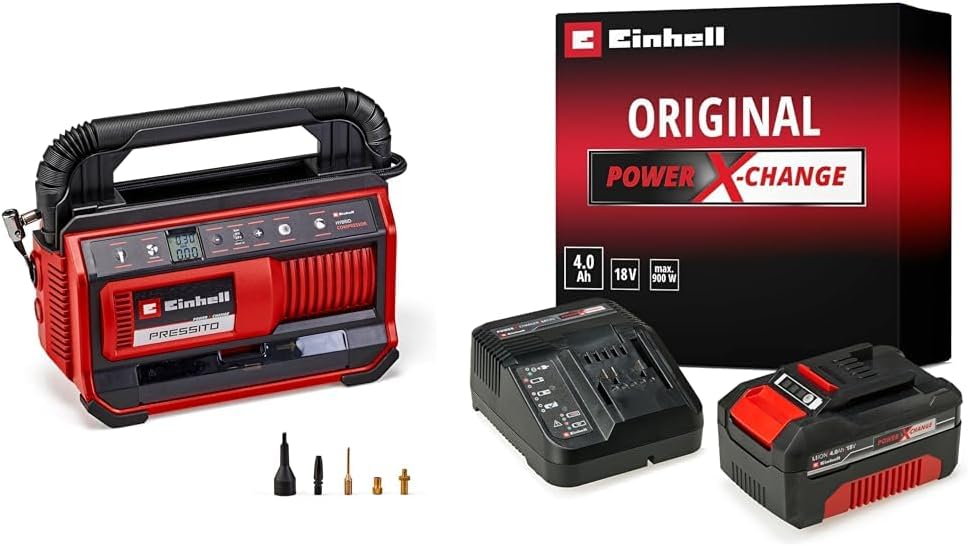 Einhell PRESSITO 1825 Hybrid, Akülü-Elektrikli Kompresör  Einhell 18V 4,0 Ah PXC Starter Kit, Akü & Şarj Cihazı