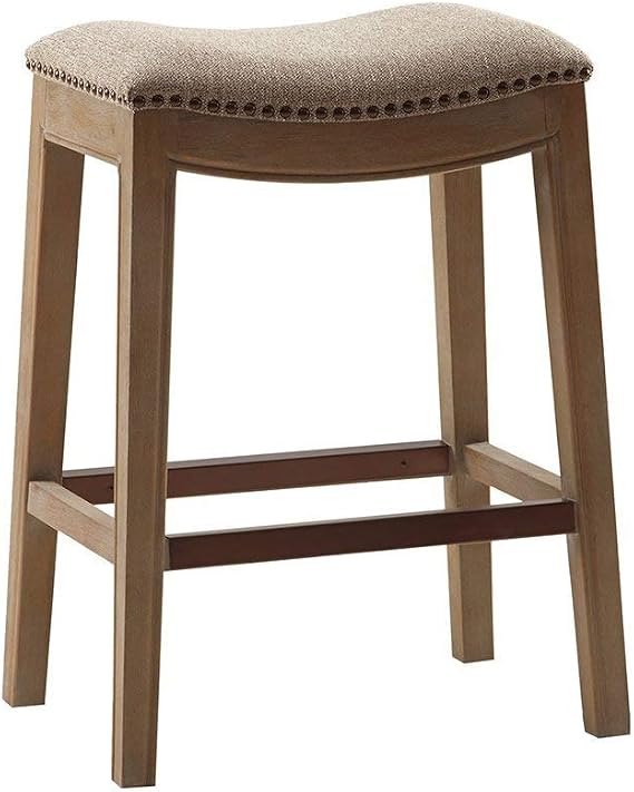 Madison Park Belfast Bar Stools, Contour Padded Seat, Nail Head Trim, Modern Kitchen Counter Chair, Solid Hardwood, Metal Kickplate Footrest, Dining Room Accent Furniture, Linen