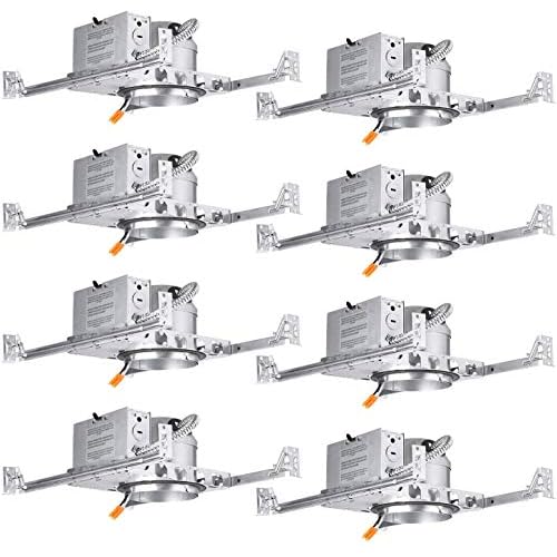 TORCHSTAR 8-Pack 4 Inch Shallow New Construction Recessed Lighting Housing, IC Rated & Air Tight Ceiling LED Downlight Can with J-Box, ETL Listed SlimNarrow Can Light Housing, TP24 Connector