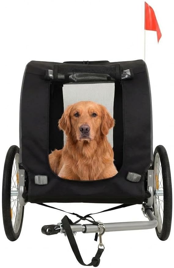 Aptliton Dog Bike Trailer for Medium Dogs, Folding Pet Bicycle Carrier with Universal Hitch, Heavy Duty 40kg/88lbs Cycle Cart with Rain Cover & Safety Flag