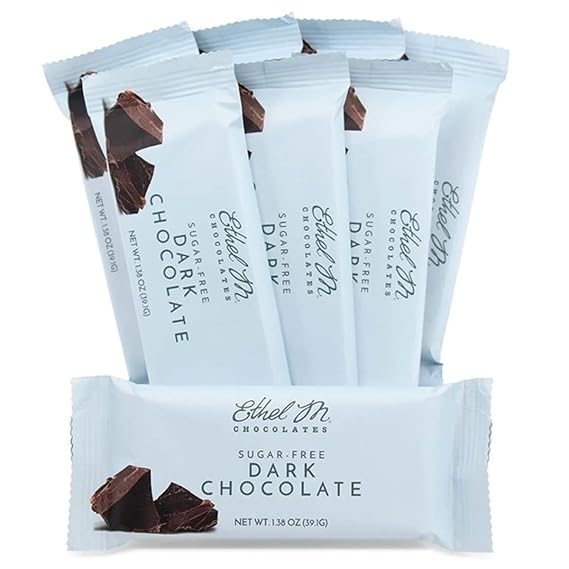 Ethel M Chocolates Premium Sugar Free Dark Chocolate Bars, Set of 8