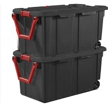 Set of 2 Black 40 Gallon Industrial Tote Plastic Bins with Wheels - Convenient Storage Solution