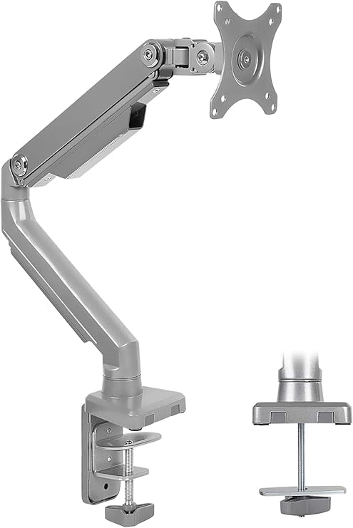Mount-It! Single Monitor Arm Desk Mount, Mechanical Spring Height Adjustable Monitor Stand for 1332 Inch Screens up to 17.6 lbs, VESA 75x75 & 100x100, C-Clamp & Grommet