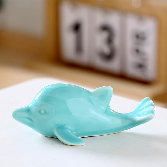 Multi-Purpose Ceramic Whale Ornament for Aquarium, Bonsai Landscape, Miniature Fairy Garden & Home Desk Decor (Cyan)