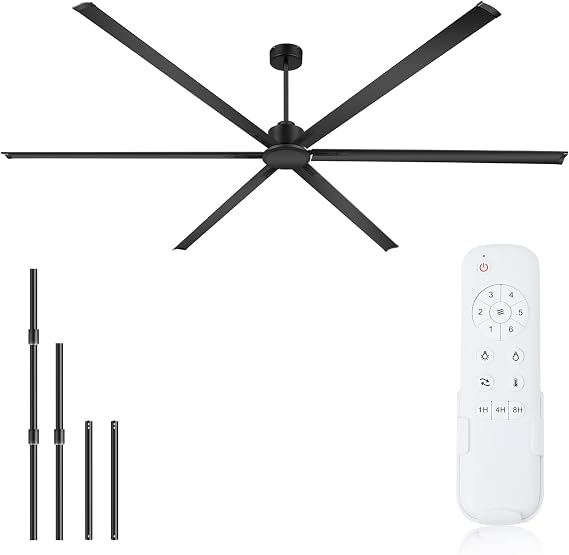 120 Inch Industrial Ceiling Fan - Large 10ft High HVLS Industrial Fan with Remote Control, 6 Aluminum Blades, Large Ceiling Fan for shop, Warehouses, Garage, patios, Gyms, Commercial (Black)