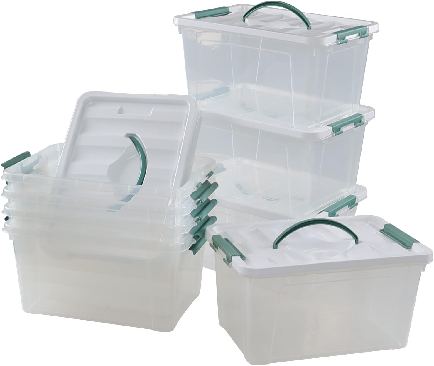 Yuright 8 Pack 14 Quart Plastic Organization Boxes, Clear Lidded Storage Bin with Handle