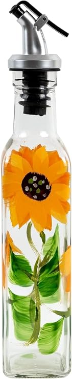 8oz Hand-Painted Sunflower Glass Oil and Vinegar Cruet