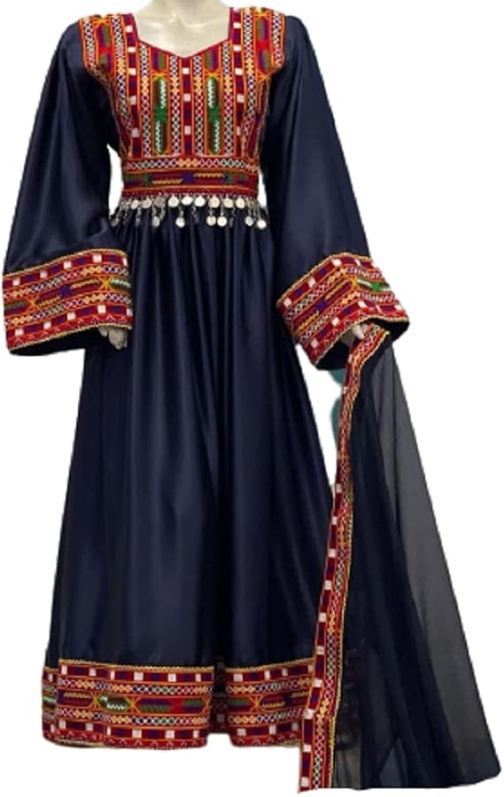 Afghan Kochi Handmade Dress/Clothes Full Embroidery Handwork Afghani Traditional Dress Pashtun Culture in Medium Wedding Black, One Size