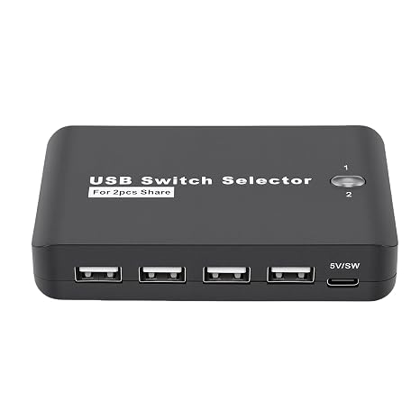 Jiawu USB Switch, 2 Computers Share 4 USB Devices 2.0 Switcher Box One Key Switching for Mouse Keyboard Printer Scanner, Hub Switch with Control Cable for PC Laptop