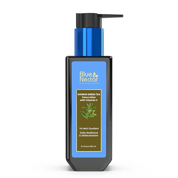 Blue Nectar Green Tea Face Moisturizer for Oily Skin with Vitamin C, Rosehip Oil & 14 Ayurvedic Herbs