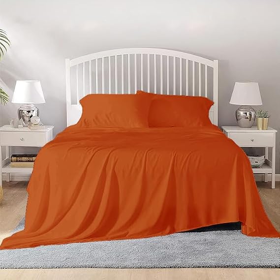 Silentnight 4 Piece 100% Egyptian Cotton King Size Sheet Set Luxury Ultra Soft Bed Sheets Fits Mattress Upto 18" Inch Deep Pocket, King Size - Burnt Orange Solid