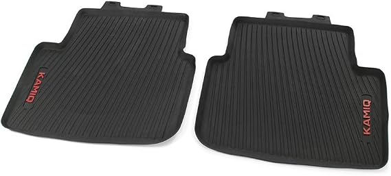 Skoda 658061512A All-Weather Floor Mats 2 x Rubber Mats Rear Rubber Floor Mats with Kamiq Lettering (Red)