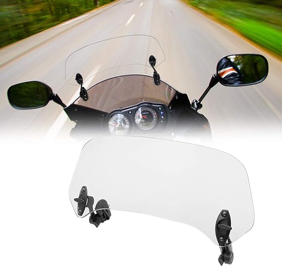 Motoparty Motorcycle Adjustable Windshield Extension - Universal Clip-on windscreen for Kawasaki Yamaha BMW Buell Ducati