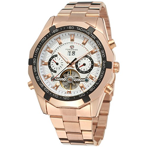Forsining Mens Fashion Tourbillon Autoamtic Mechanical Classic Band Army Watch Color White FSG340M4R2