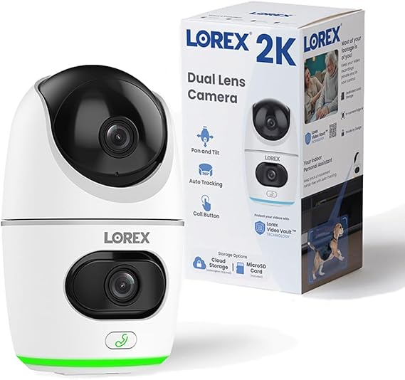 Lorex Classic App | 2K Dual Lens Indoor Pan-Tilt Wi-Fi Security Camera