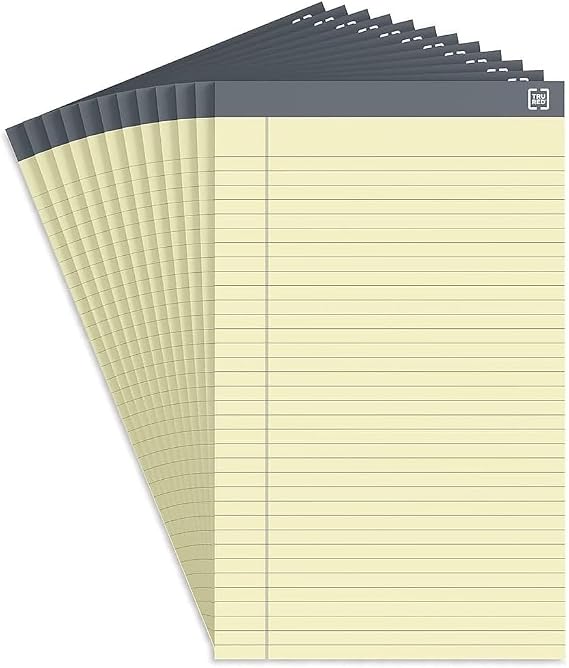 TRU RED Notepads, 8.5x14 Inch, Wide Ruled, Canary, 24/Carton
