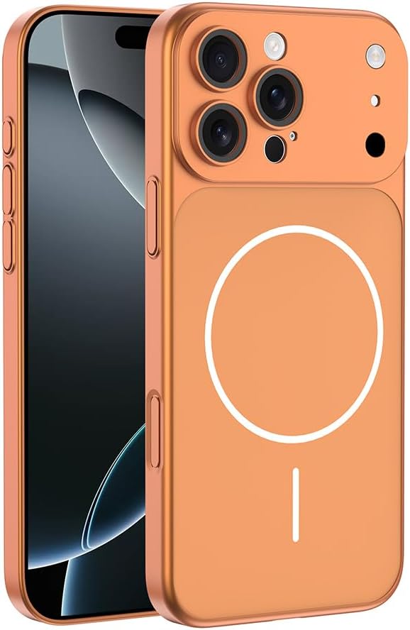 Kilifplus Apple iPhone 13 Pro Max ile Uyumlu Kılıf, İnce, Sert, MagSafe Şarj Özellikli Kamera Lens Koruyuculu, Premium M-Spark Kapak, iPhone 17 Görünümlü, Dönüştürücü Kapak - Turuncu