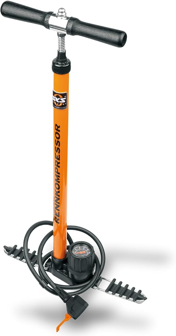 SKS Floor Pump Rennkompressor Air Pump Orange 20 x 3 x 3 cm Air pump precision pressure gauge metal tube cast base wooden handle max. Pressure: 16 bar / 232 PSI