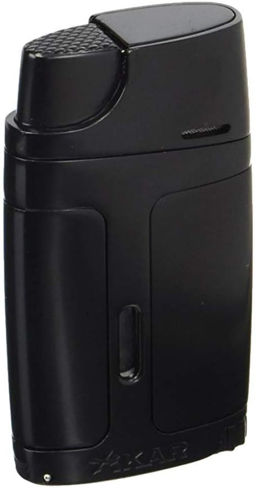 XIKAR ELX Double Jet Flame Butane Torch Lighter with 9mm Cigar Punch Refillable Butane Lighter with Fuel Window Wind-Resistant Adjustable Flame Premium Cigar Accessory Black