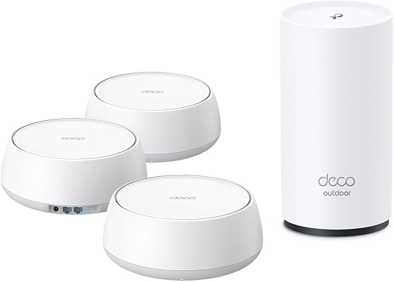 TP-Link Deco 7 Mesh Bundle - 3X BE5000 Dual-Band Indoor Units + 1x BE5000 Outdoor Unit, Covers up to 9,000 sq. ft., 2.5G Wired Backhaul, PoE+, IP65, Homeshield - BE25 (3-Pack) + BE25 Outdoor