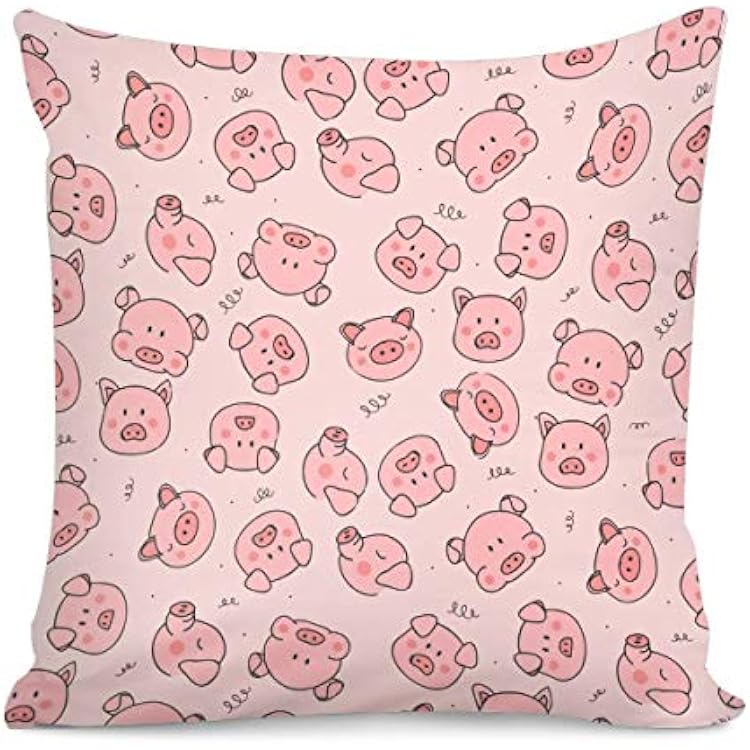 Cute Pink Pigs Printed Pillow Covers Cushion Case Throw Pillow Covers for Sofa Bedroom Home Car Decorative Pillowcases, 18x18 Inches
