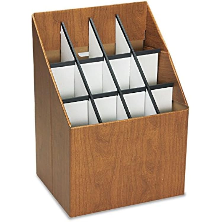 Safco 3079 Vertical Roll File, 12 Compartment, Walnut | Sturdy Corrugated Fiberboard | Grandstand Design | Wood Grain Finish | Office, Home & Classroom Workspace Organization
