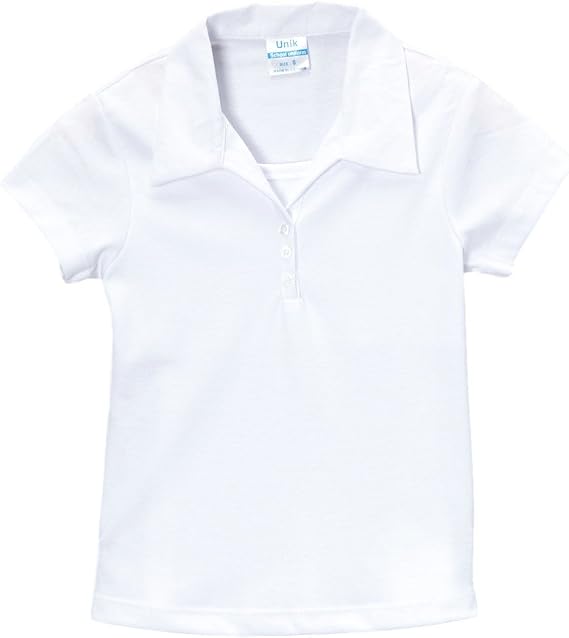 unik Girl's Uniform Triple Button Collar Shirt Short Sleeve White Navy Sky Blue Red Burgundy Hunter Green Yellow Purple