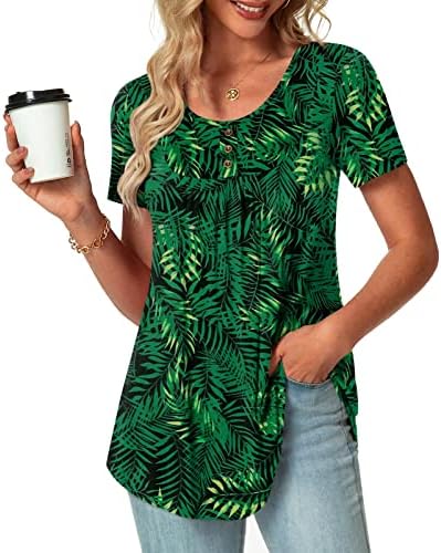 POPYOUNG Summer Womens Tunic Tops Loose Fit dressy Casual Short Sleeve Shirts to Wear with Leggings