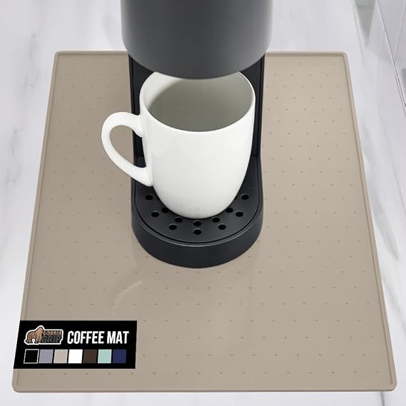 GORILLA GRIP Silicone Coffee Mat, Espresso Bar Essentials, 10x14, Almond