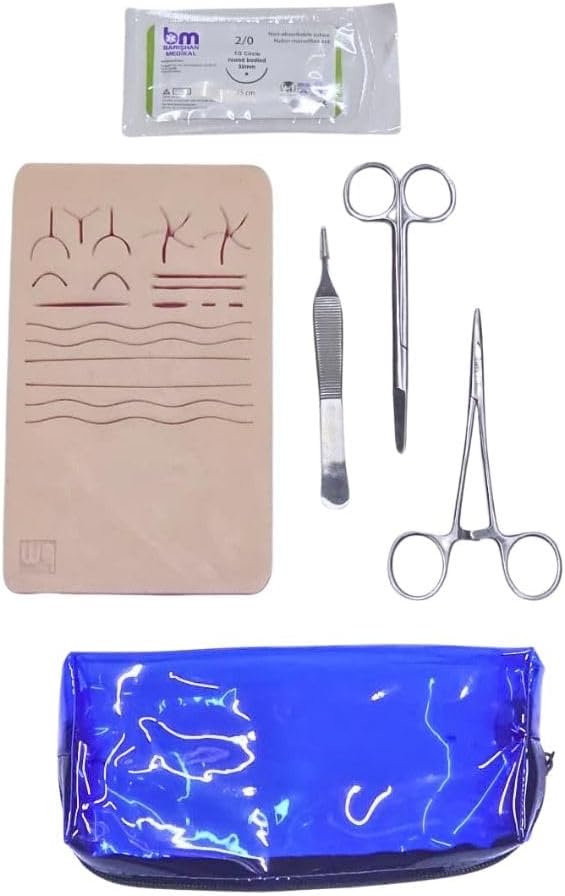 32C15 Training Sewing Set -1 Bag Travel Student Assistant Set 3 Piece Sewing Handpiece with Sewing Pad 2/0 Round Needle Thread School Training Set