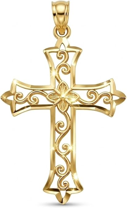 Charm America Gold Diamond-Cut Cross Pendant - 10 Karat Gold | Religious Christian Jewelry - Gold Cross Charm