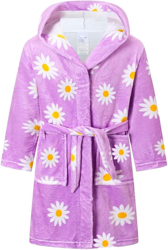 Kids Bathrobe Hooded Plush Fleece Robe for Girls Boys