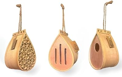 3 Pack Pollination Palace Combo Set - Wooden Bee House, Butterfly House and Bird House. Ideal for Flower and Vegetable Gardens; Perfect Gifts