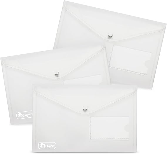 Document Wallets 20 x A4 Transparent Wallets for Document Storage with Press Stud and Pocket A5