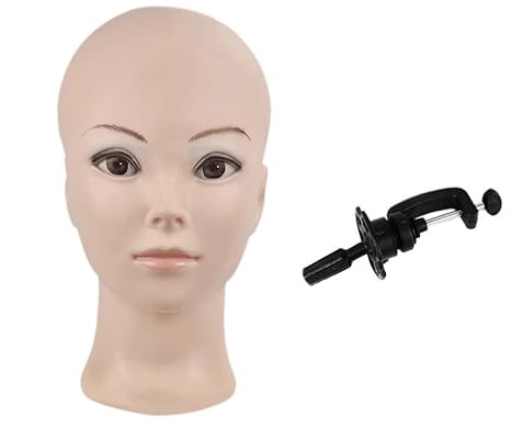 Mannequin Head Female Hairless Practice Wig Making Display with Table Clamp (GT-02)