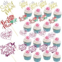 Spakon 60 Pcs Happy Mothers Day Cupcake Toppers Glitter Cake Toppers Cupcake Stickers Love You Mom Heart Mother Happy Birthday Party Supplies Icing Decorations (Classic Style,Multicolor)
