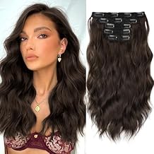 Kookastyle Clip in Hair Extensions 6PCS Short Synthetic Hair Extensions Soft Wavy Curly Hairpieces for Women 14Inch(Chestnut Brown)