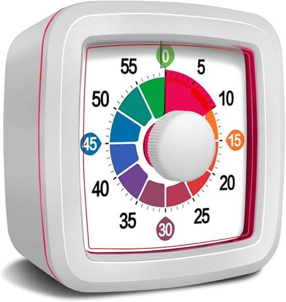 Visual Timer for Kids, 60-Minute Countdown Timer for Classroom Office Kitchen, Pomodoro Timer with Silent Operation,Time Management Tools with Colorful Pattern(White)